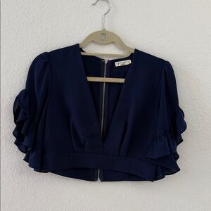 Essue Deep Blue Ruffle Sleeve Blouse
